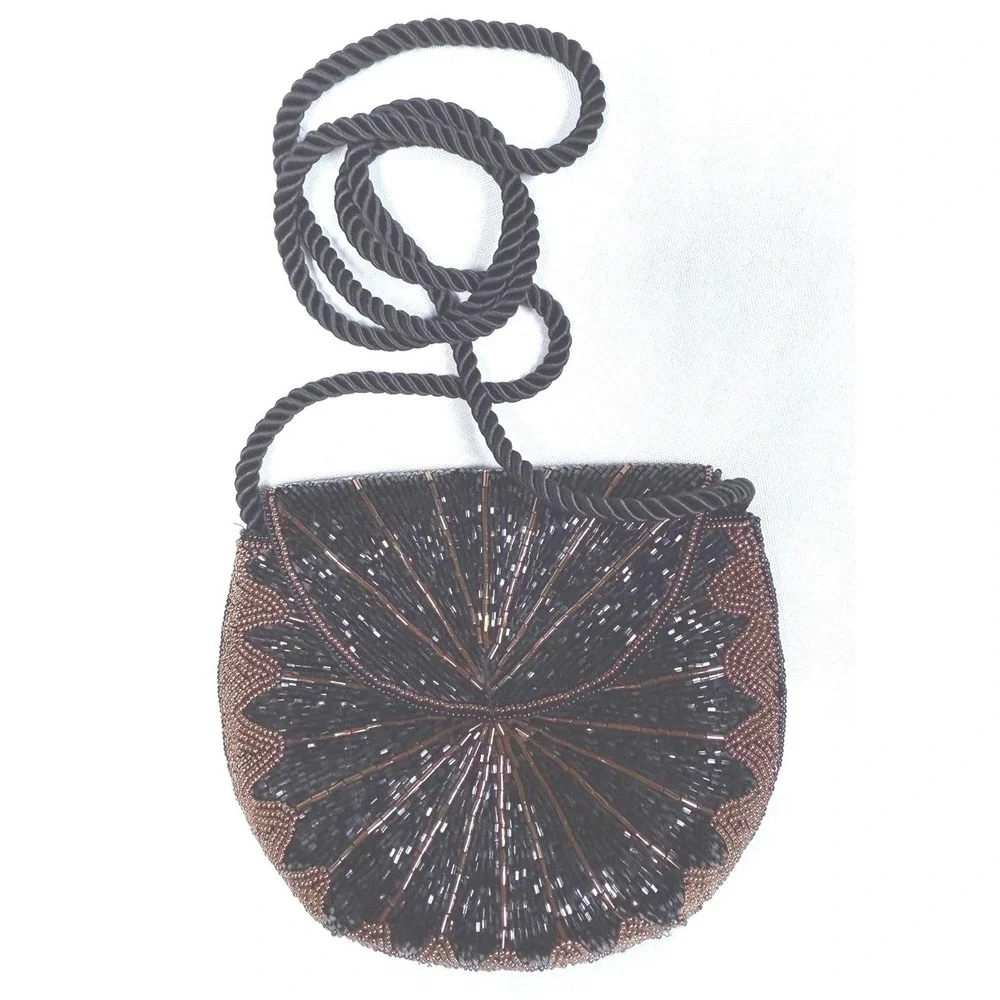 Crossbody evening‎ purse Black Gold Beaded